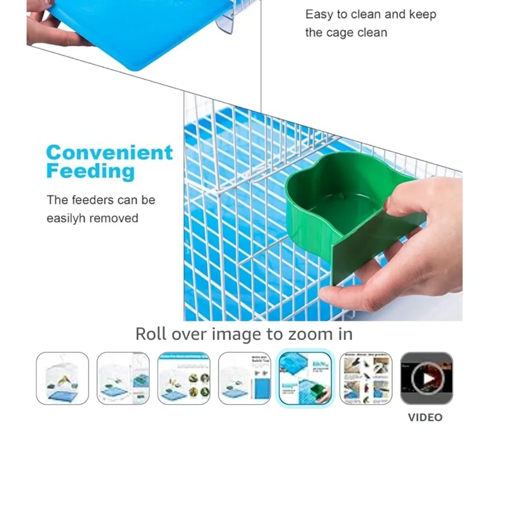 Small bird travel cage with blue plastic removable tray